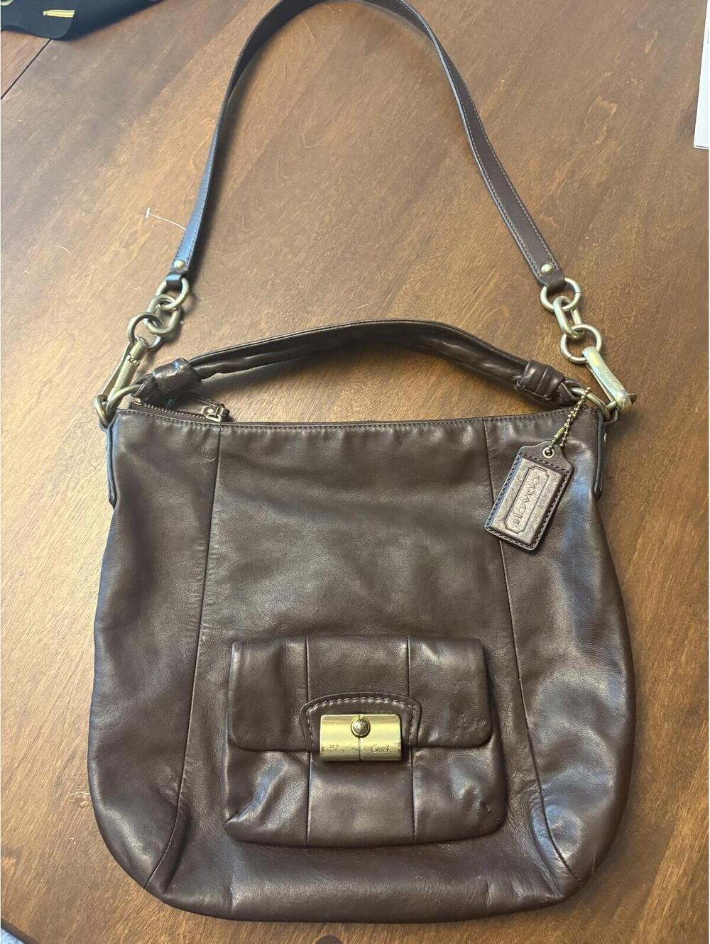 Coach Brown Leather Shoulder Bag with Front Pocket